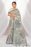 Sangam Prints Grey Cotton Blend Woven Work Traditional Saree | Grocsy
