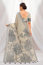 Sangam Prints Grey Cotton Blend Woven Work Traditional Saree | Grocsy