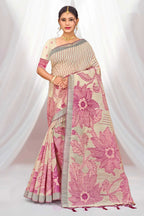 Sangam Prints Pink Cotton Blend Woven Work Traditional Saree | Grocsy