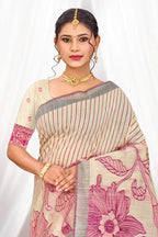 Sangam Prints Pink Cotton Blend Woven Work Traditional Saree | Grocsy