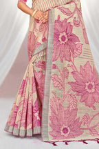 Sangam Prints Pink Cotton Blend Woven Work Traditional Saree | Grocsy