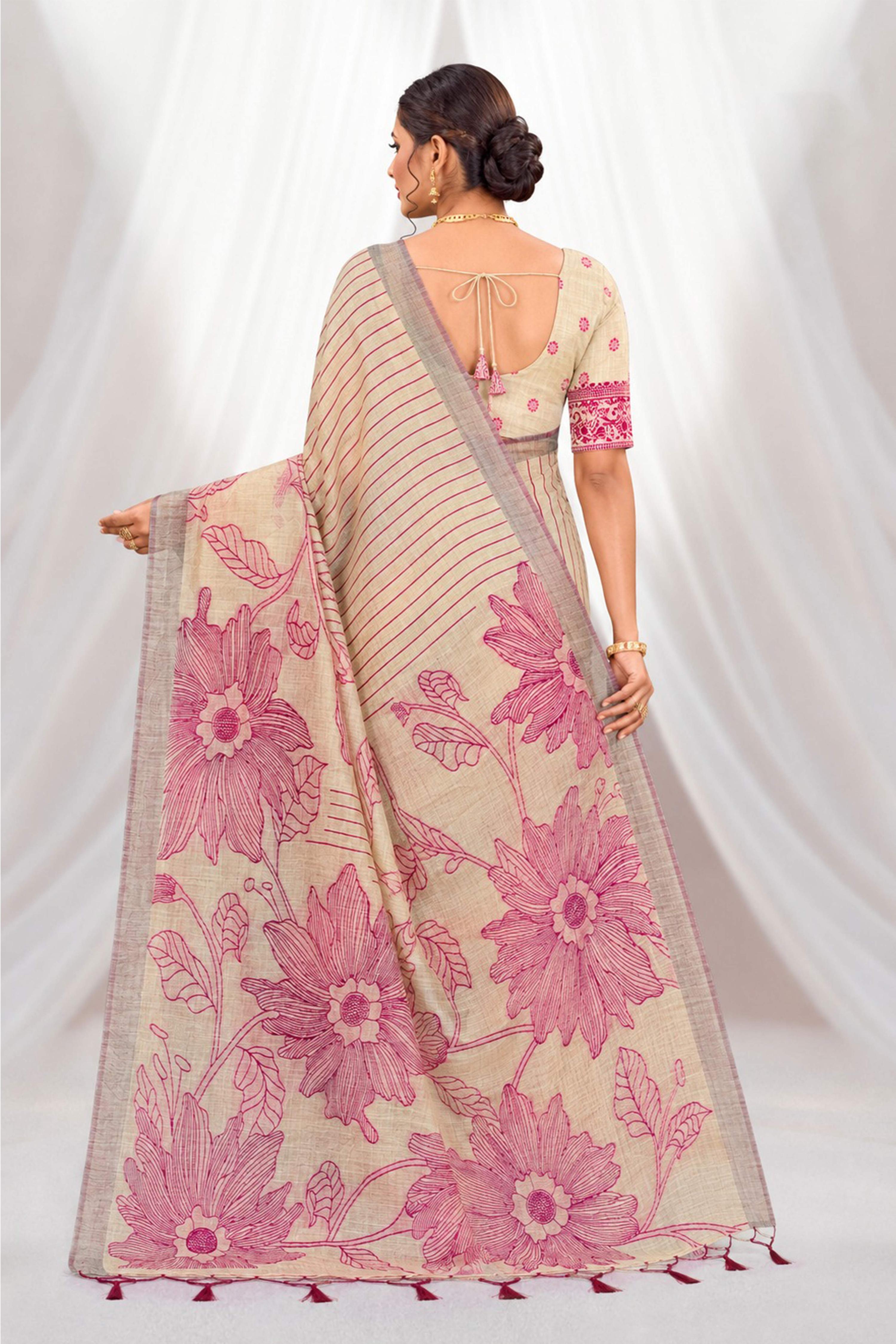 Sangam Prints Pink Cotton Blend Woven Work Traditional Saree | Grocsy