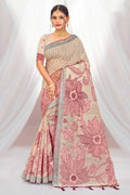 Sangam Prints Maroon Cotton Blend Woven Work Traditional Saree | Grocsy