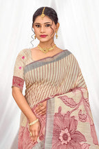 Sangam Prints Maroon Cotton Blend Woven Work Traditional Saree | Grocsy
