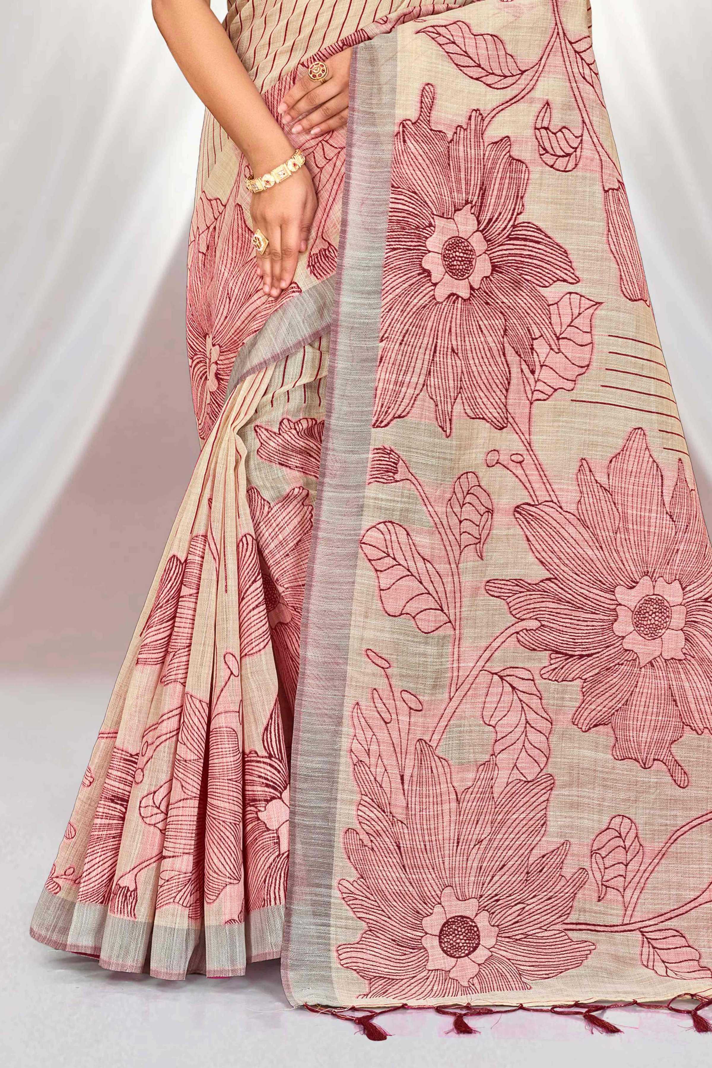 Sangam Prints Maroon Cotton Blend Woven Work Traditional Saree | Grocsy