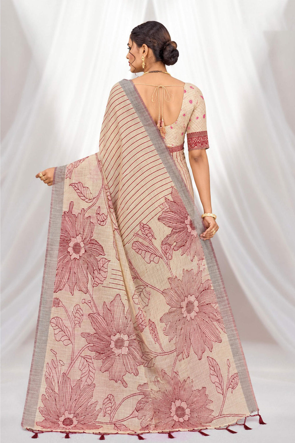 Sangam Prints Maroon Cotton Blend Woven Work Traditional Saree | Grocsy