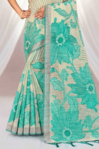 Sangam Prints Aqua Green Cotton Blend Woven Work Traditional Saree | Grocsy