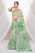 Sangam Prints Green Cotton Blend Woven Work Traditional Saree | Grocsy