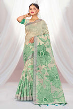 Sangam Prints Green Cotton Blend Woven Work Traditional Saree | Grocsy