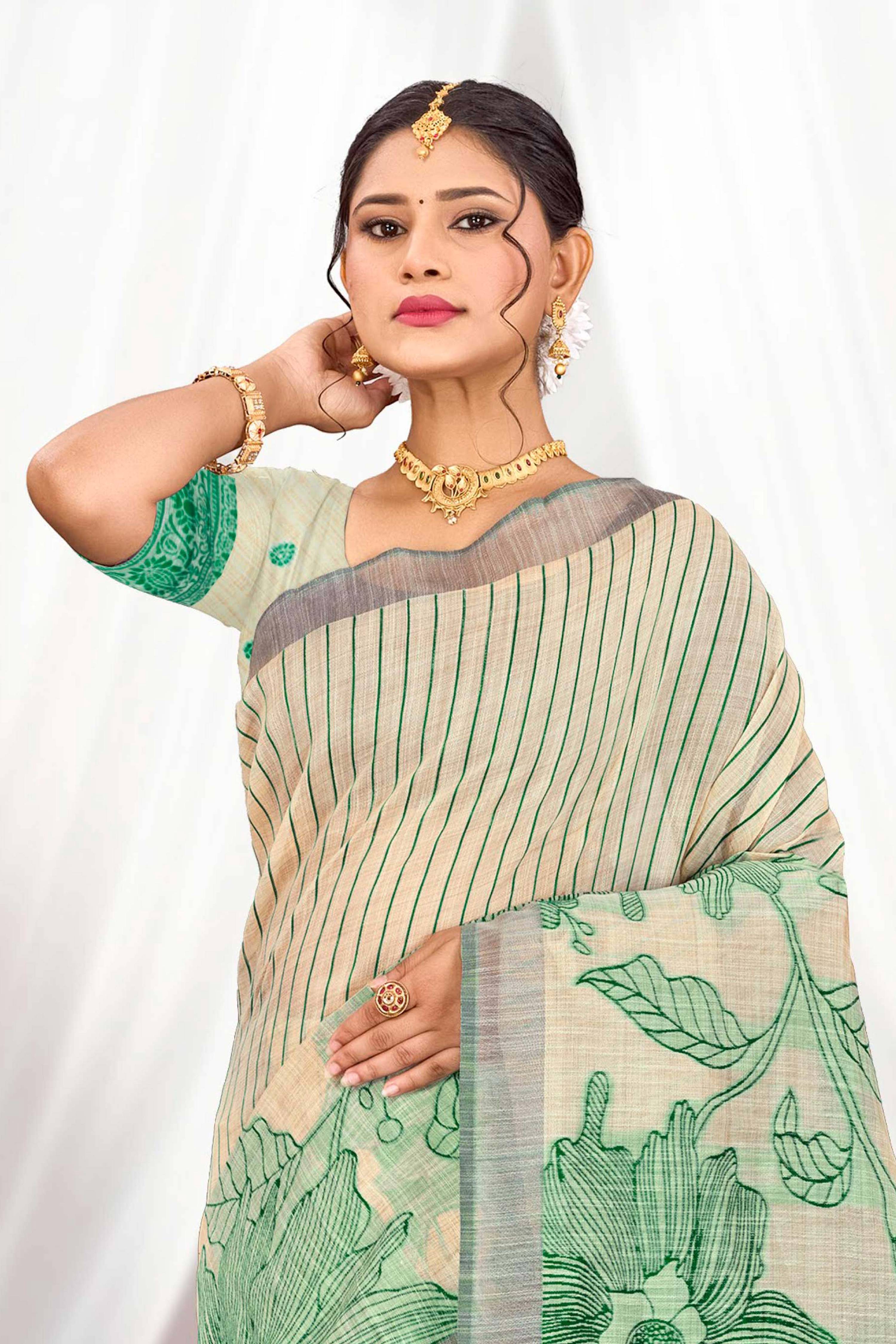 Sangam Prints Green Cotton Blend Woven Work Traditional Saree | Grocsy