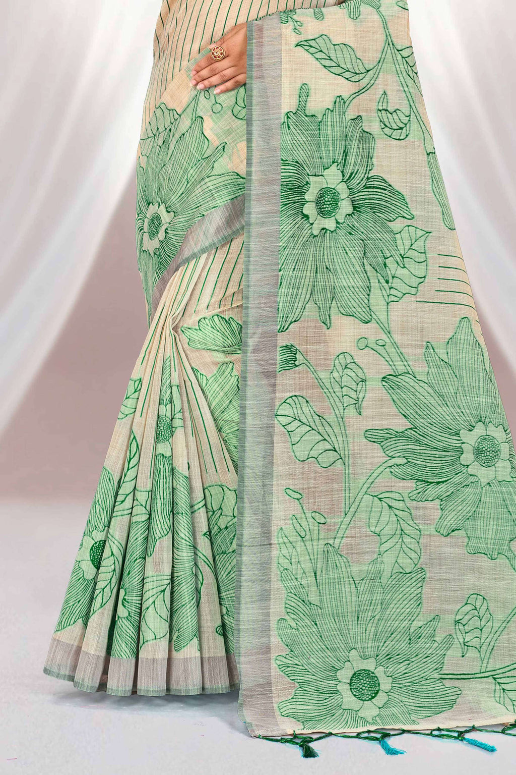 Sangam Prints Green Cotton Blend Woven Work Traditional Saree | Grocsy