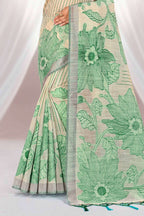 Sangam Prints Green Cotton Blend Woven Work Traditional Saree | Grocsy