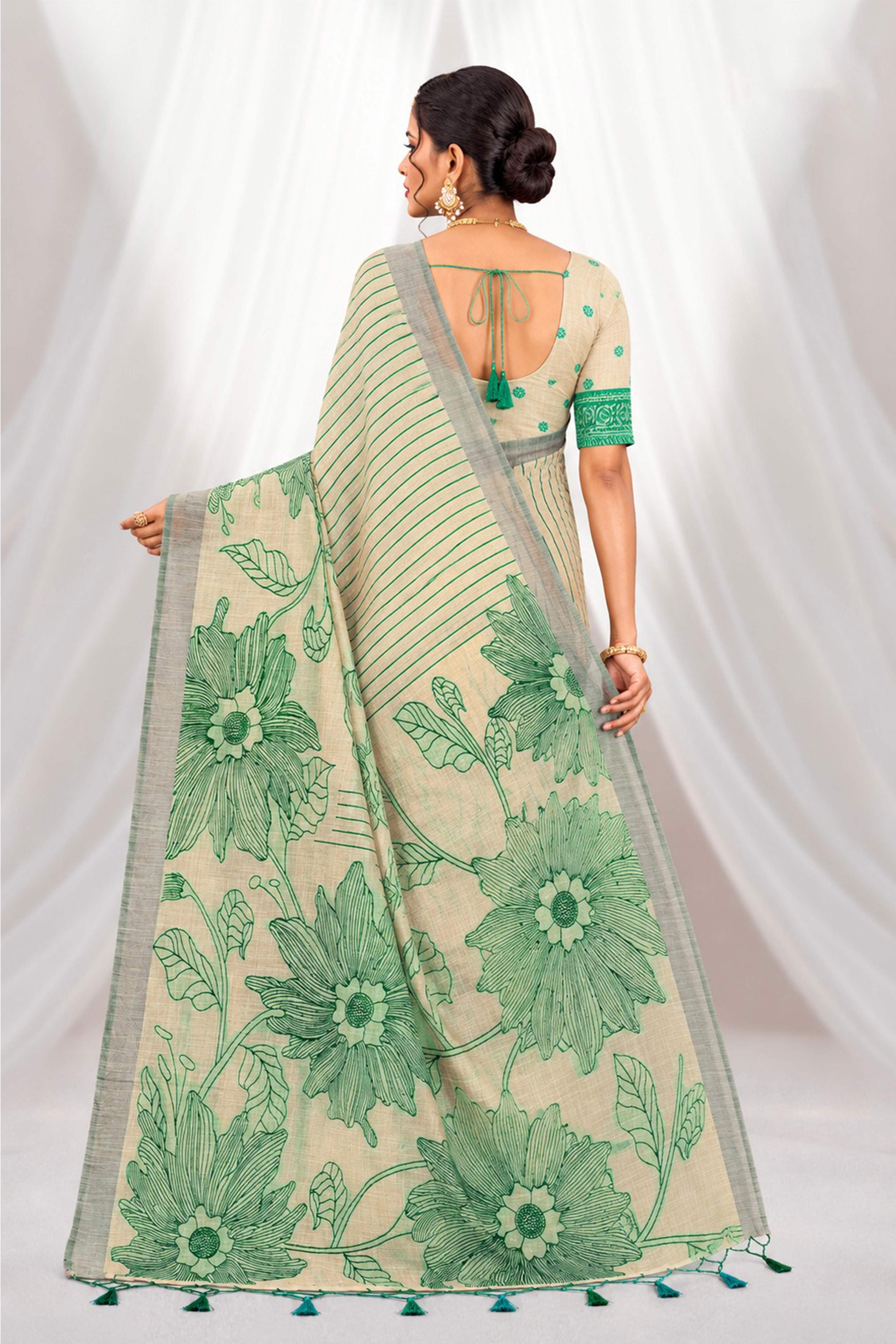 Sangam Prints Green Cotton Blend Woven Work Traditional Saree | Grocsy