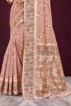 Sangam Prints Dusty Rose Cotton Blend Woven Work Traditional Saree | Grocsy