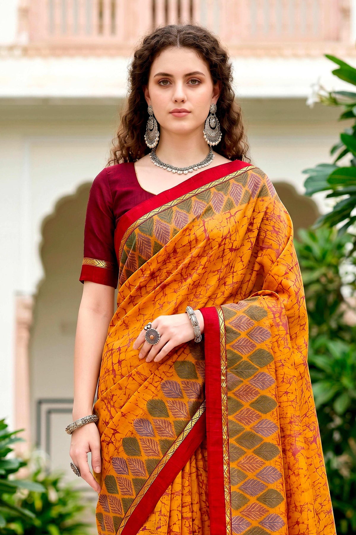 Sangam Prints Mustard Yellow Cotton Blend Woven Work Traditional Saree | Grocsy