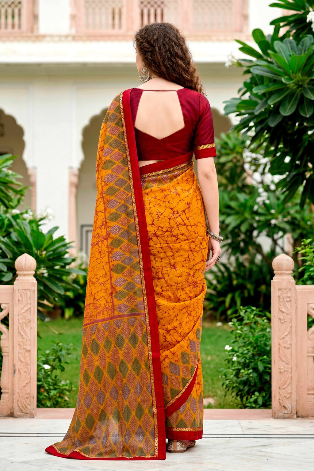 Sangam Prints Mustard Yellow Cotton Blend Woven Work Traditional Saree | Grocsy