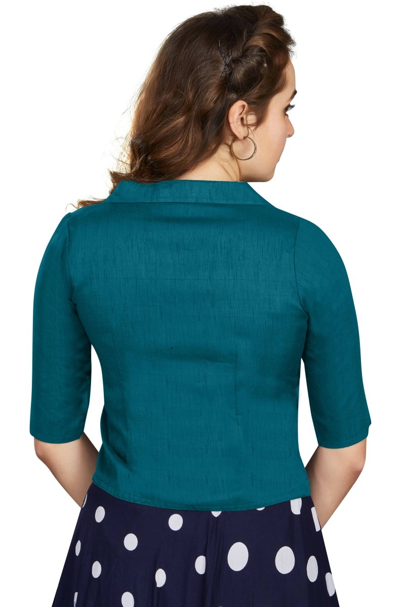 Aastha Fashion Women's Women's Teal Art Silk Button Readymade Blouse | Grocsy
