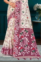 Sangam Prints Purple Cotton Blend Woven Work Traditional Saree | Grocsy