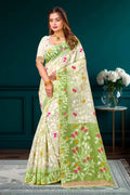 Sangam Prints Green Cotton Blend Woven Work Traditional Saree | Grocsy
