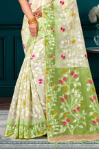 Sangam Prints Green Cotton Blend Woven Work Traditional Saree | Grocsy