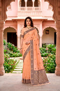 Sangam Prints Peach Cotton Blend Woven Work Traditional Saree | Grocsy
