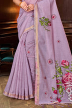 Sangam Prints Lavender Cotton Blend Woven Work Traditional Saree | Grocsy
