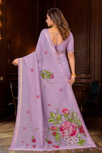 Sangam Prints Lavender Cotton Blend Woven Work Traditional Saree | Grocsy