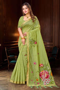 Sangam Prints Green Cotton Blend Woven Work Traditional Saree | Grocsy