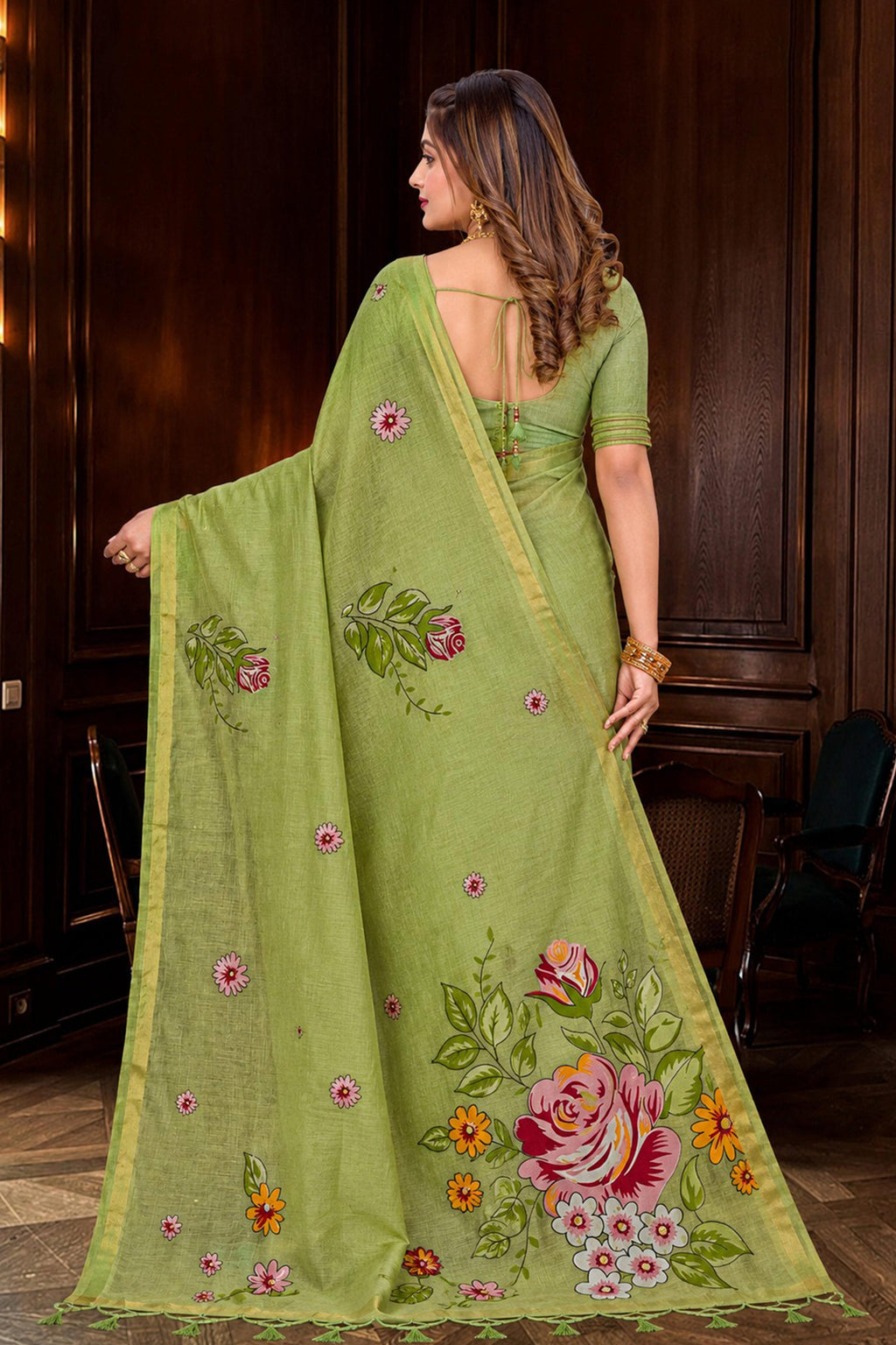 Sangam Prints Green Cotton Blend Woven Work Traditional Saree | Grocsy