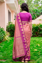 Sangam Prints Rose Pink Silk Woven Work Traditional Saree | Grocsy
