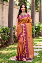 Sangam Prints Copper Brown Silk Woven Work Traditional Saree | Grocsy