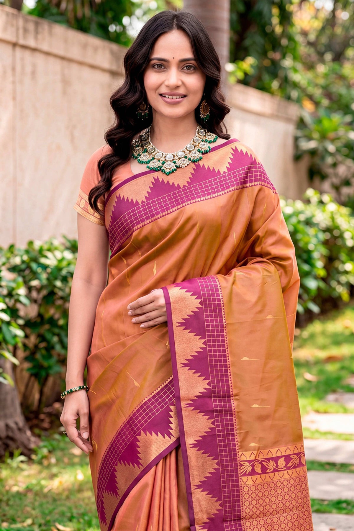 Sangam Prints Copper Brown Silk Woven Work Traditional Saree | Grocsy