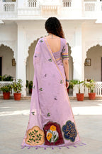 Sangam Prints Lavender Cotton Blend Woven Work Traditional Saree | Grocsy