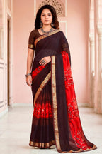 Sangam Prints Chocolate Brown Cotton Blend Woven Work Traditional Saree | Grocsy