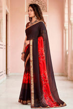 Sangam Prints Chocolate Brown Cotton Blend Woven Work Traditional Saree | Grocsy