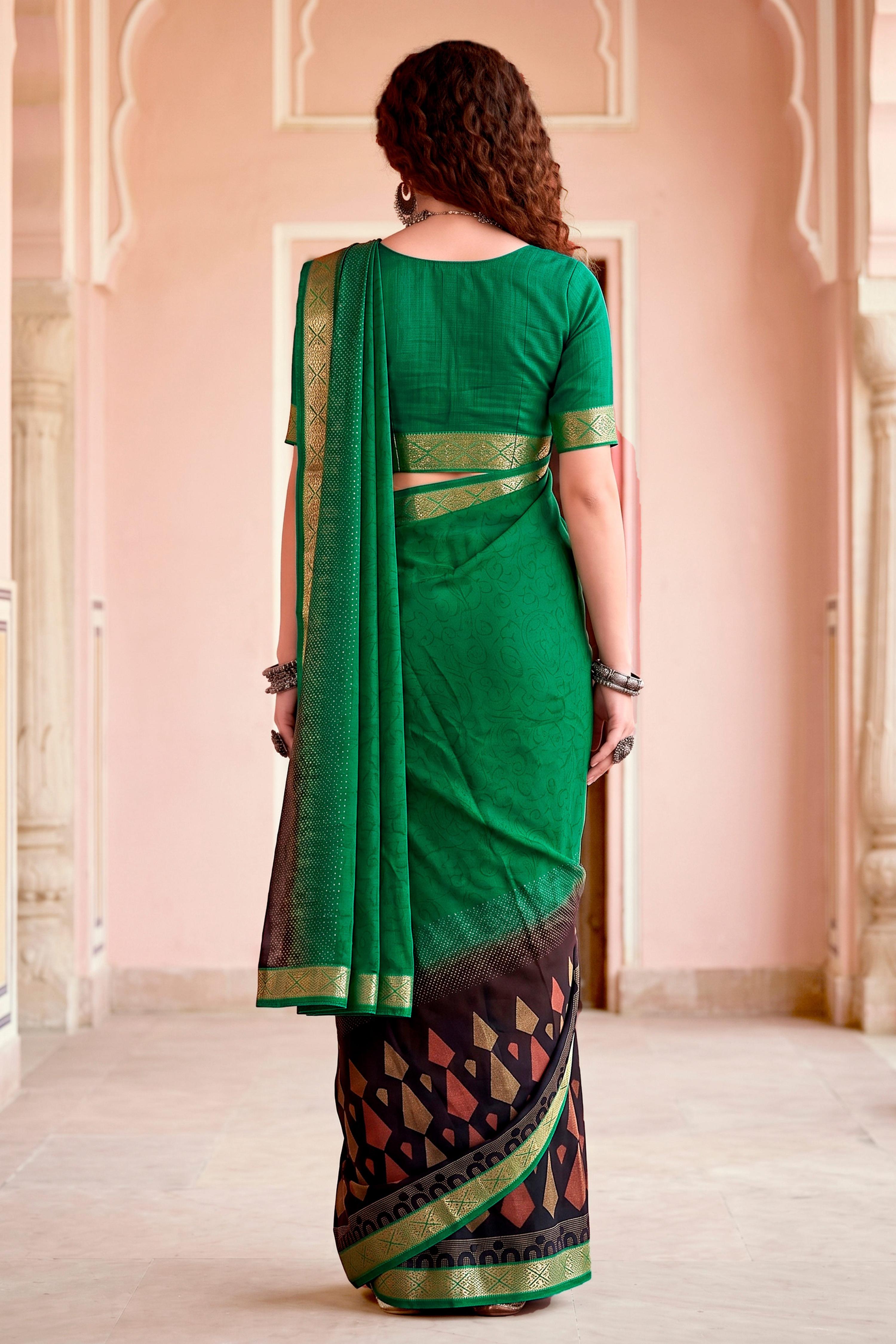 Sangam Prints Bottle Green Cotton Blend Woven Work Traditional Saree | Grocsy