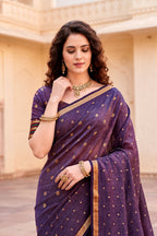 Sangam Prints Violet Cotton Blend Woven Work Traditional Saree | Grocsy