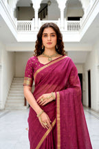 Sangam Prints Pink Cotton Blend Woven Work Traditional Saree | Grocsy
