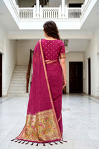 Sangam Prints Pink Cotton Blend Woven Work Traditional Saree | Grocsy