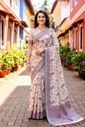 Sangam Prints Red Cotton Blend Woven Work Traditional Saree | Grocsy