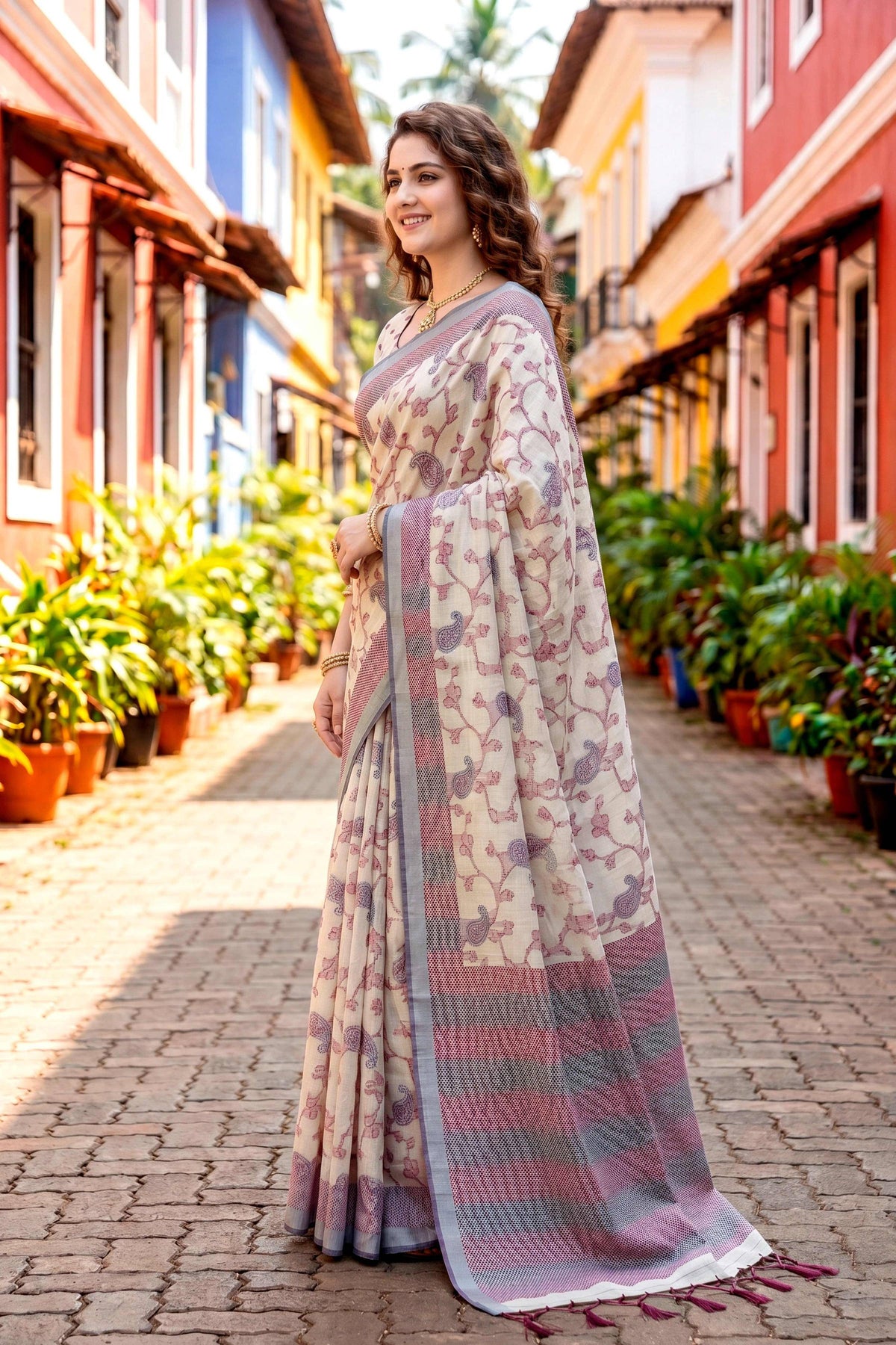 Sangam Prints Red Cotton Blend Woven Work Traditional Saree | Grocsy