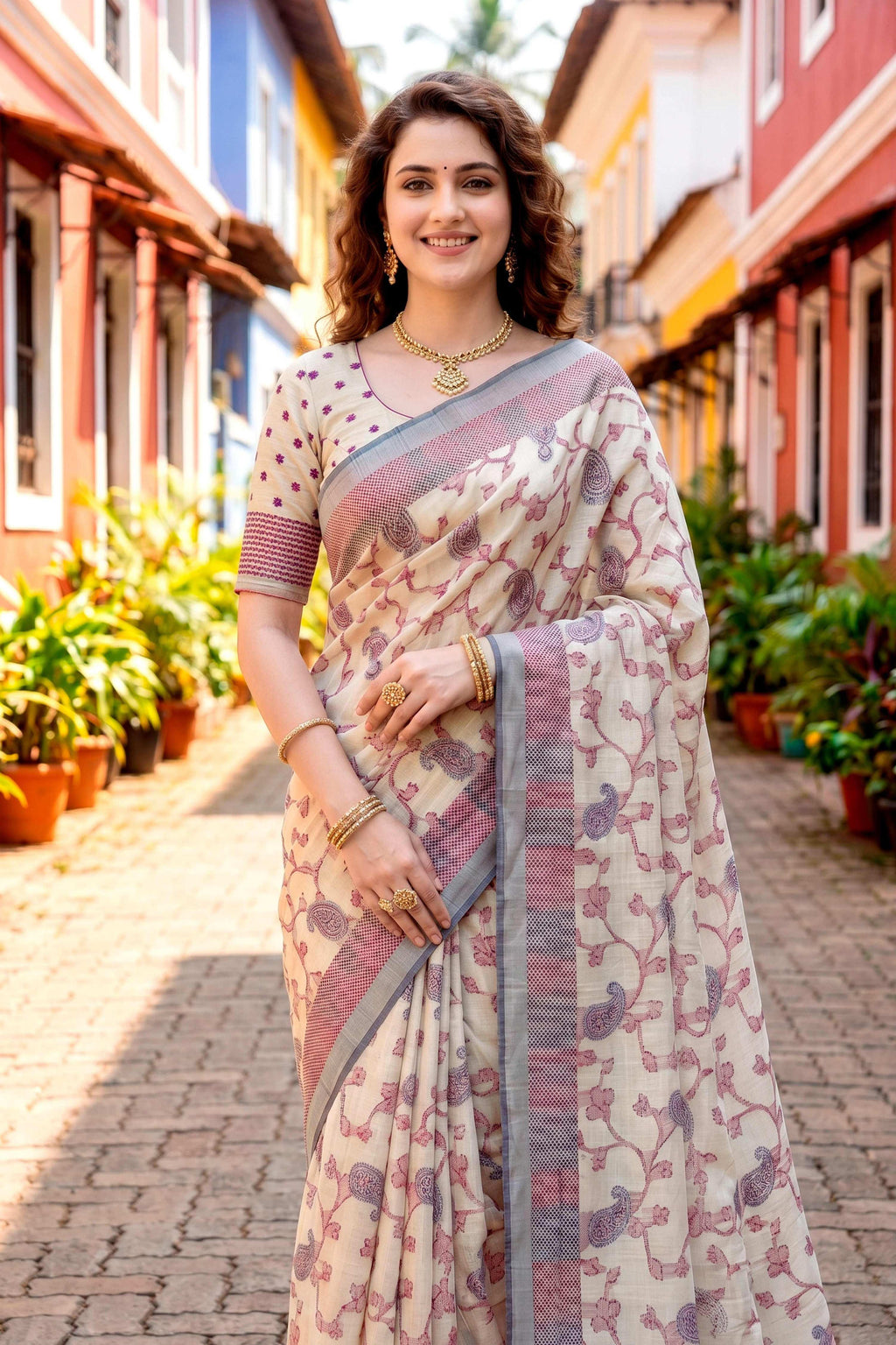 Sangam Prints Red Cotton Blend Woven Work Traditional Saree | Grocsy