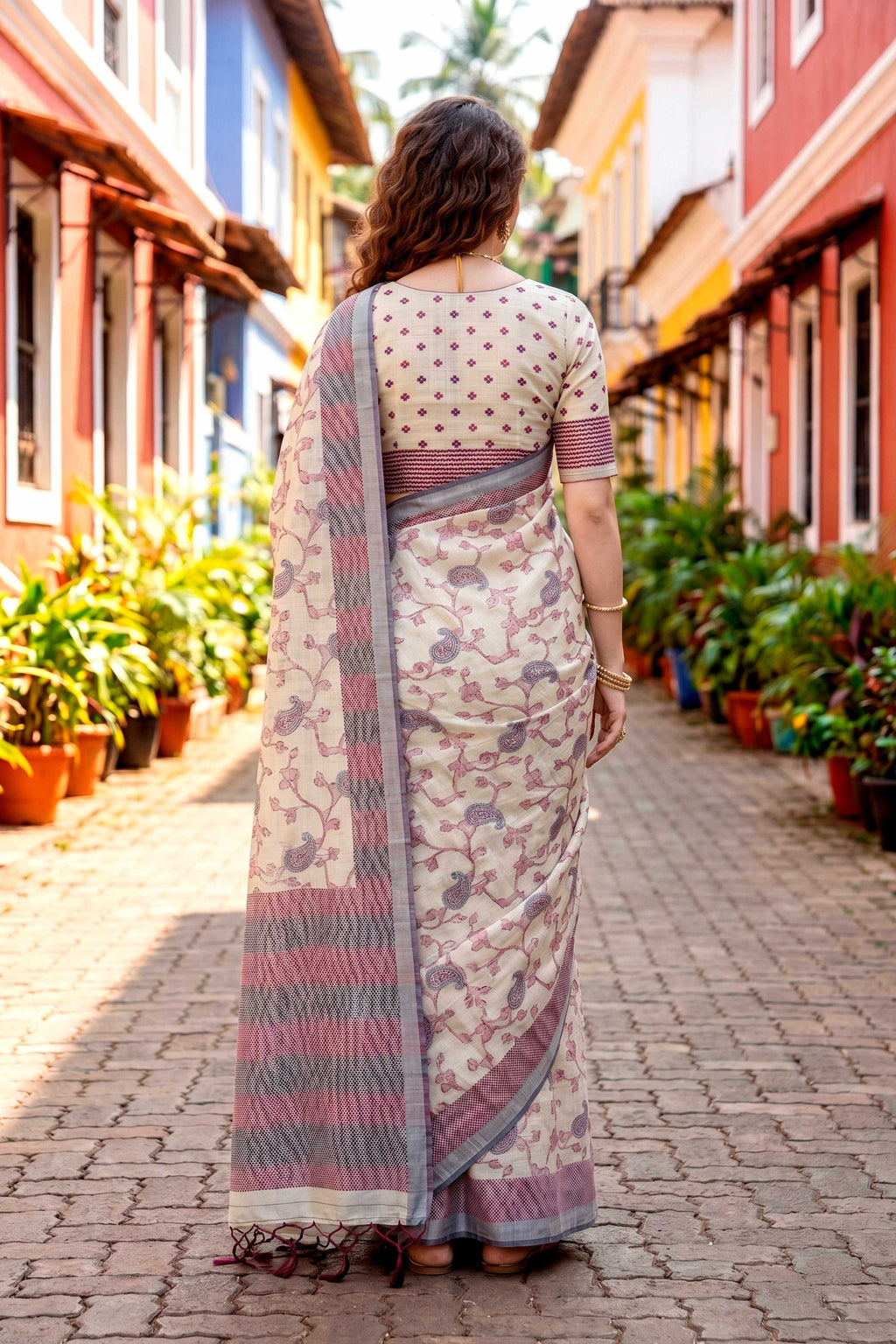 Sangam Prints Red Cotton Blend Woven Work Traditional Saree | Grocsy