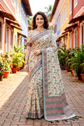 Sangam Prints Purple Cotton Blend Woven Work Traditional Saree | Grocsy