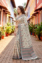 Sangam Prints Purple Cotton Blend Woven Work Traditional Saree | Grocsy