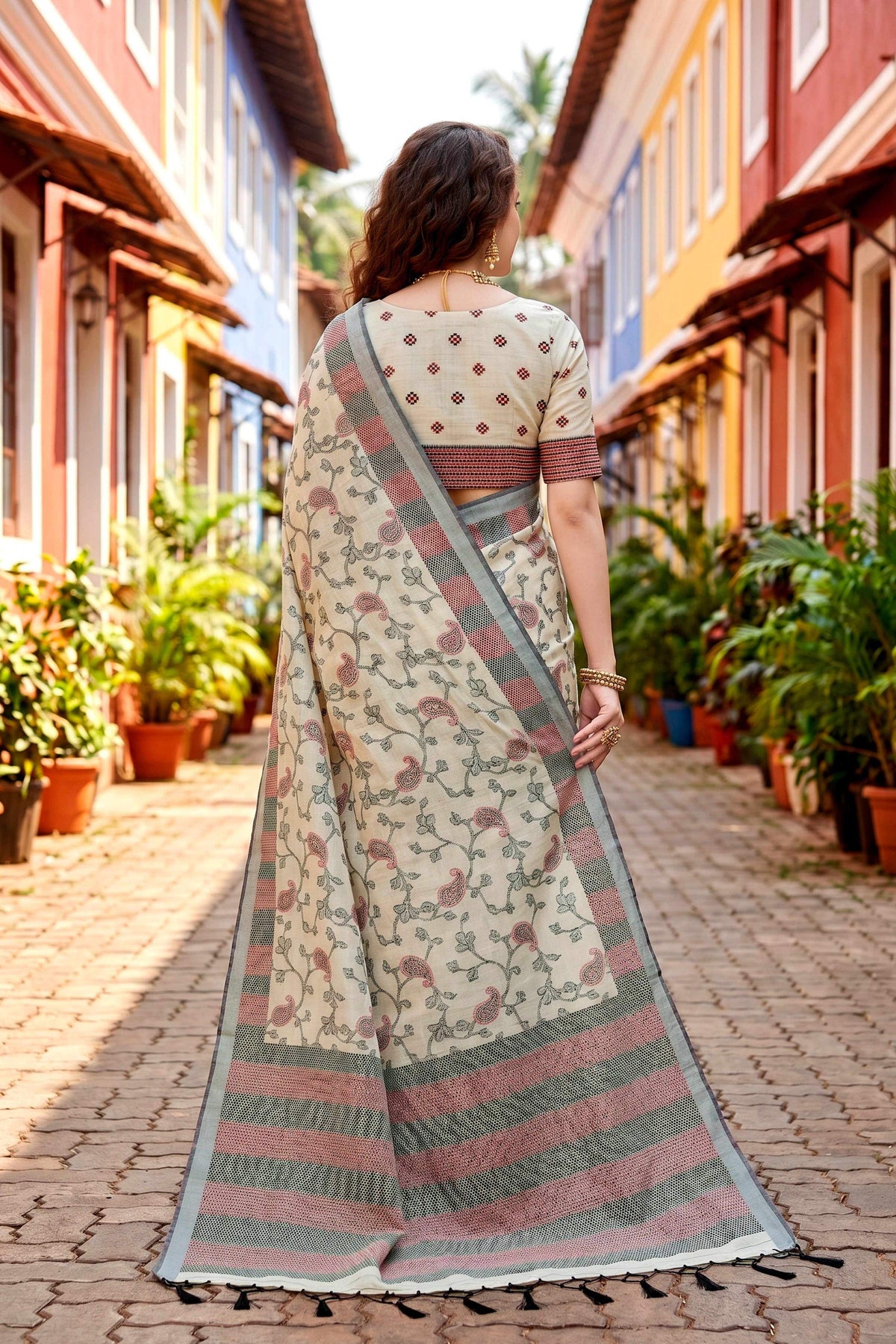 Sangam Prints Purple Cotton Blend Woven Work Traditional Saree | Grocsy
