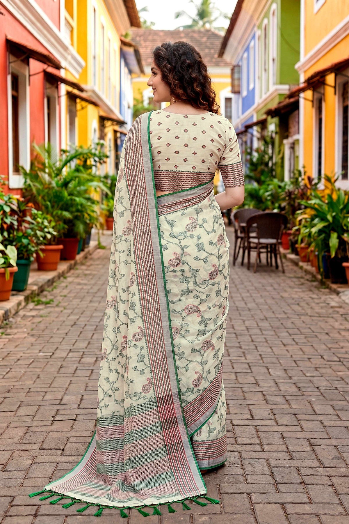 Sangam Prints Green Cotton Blend Woven Work Traditional Saree | Grocsy