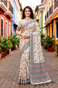 Sangam Prints Red Cotton Blend Woven Work Traditional Saree | Grocsy