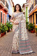 Sangam Prints Red Cotton Blend Woven Work Traditional Saree | Grocsy