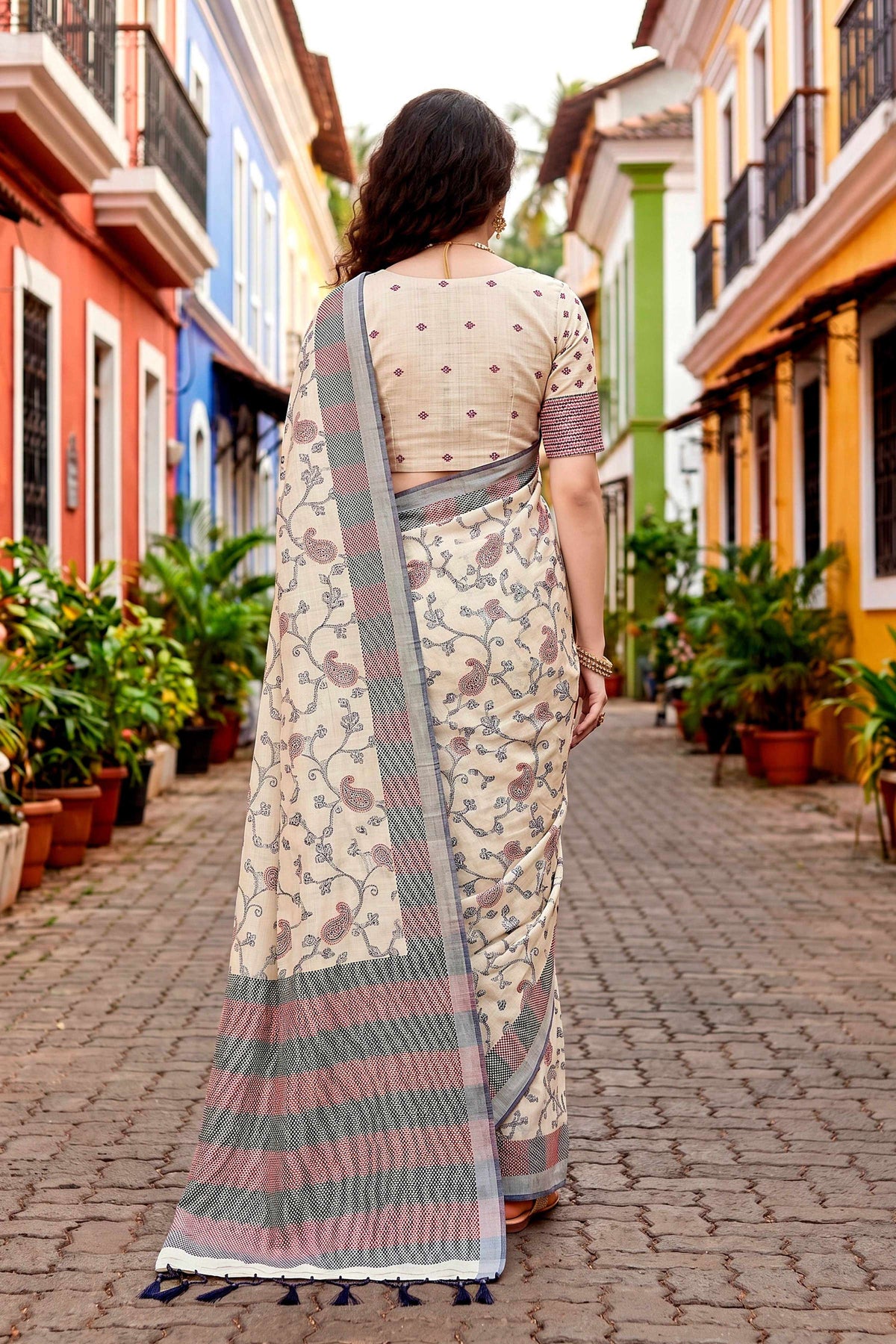 Sangam Prints Red Cotton Blend Woven Work Traditional Saree | Grocsy
